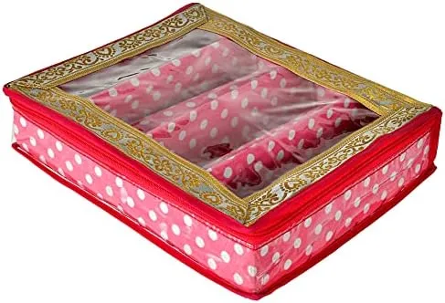 Bangle Box Organizer with brick scale interrogate awhile Transparent Top - Perfect for Bracelets, Watches, and Jewelry Storage (Pink) Handcrafted Dot Printed Laminated 