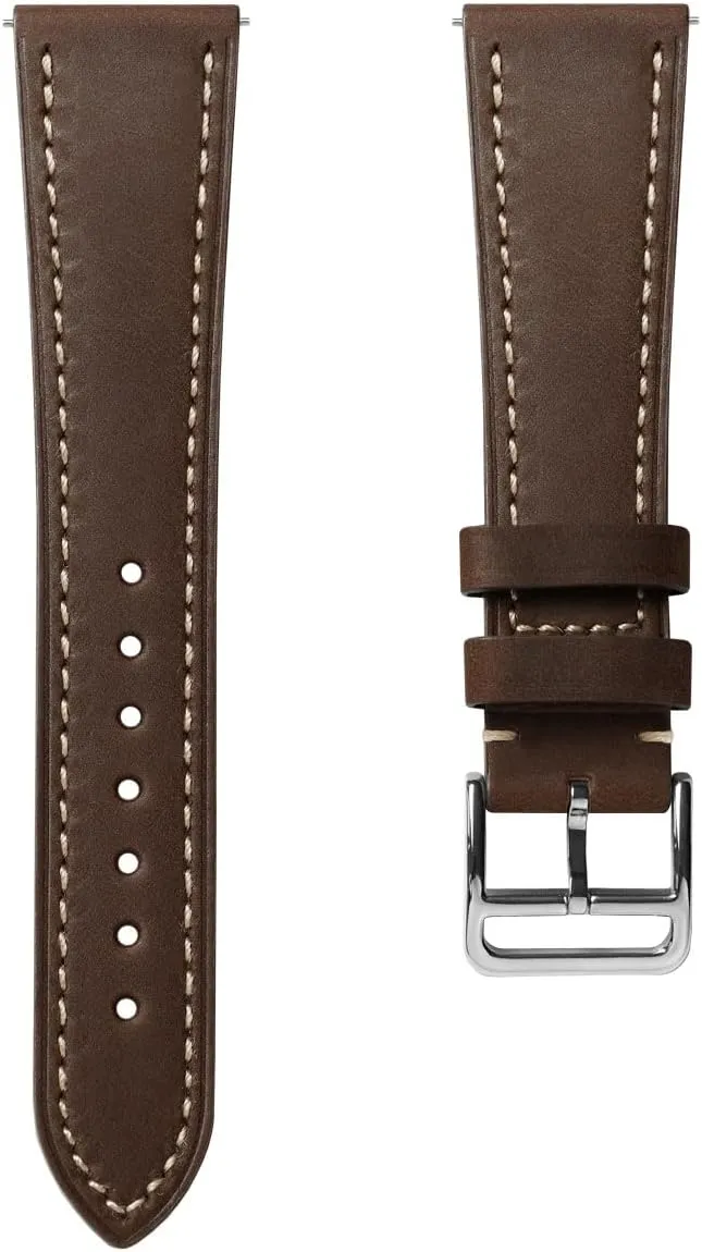 Bars for Easy Strap Changes - 20mm, 22mm Brixham Genuine Leather Watch Strap - Perfect for Slim Dress Watches - Vibrant Colours - Contemporary Seattle Design - Quick-Release Spring 