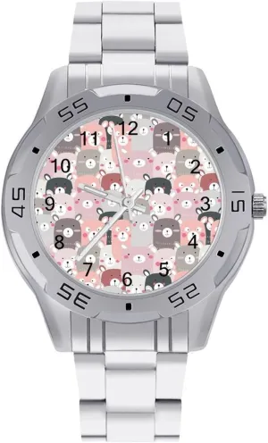 Bear Stainless Steel Metal Strap Simple Business Watches for Men Easy Reader Work Casual Watch dough deploy Lovely Teddy 