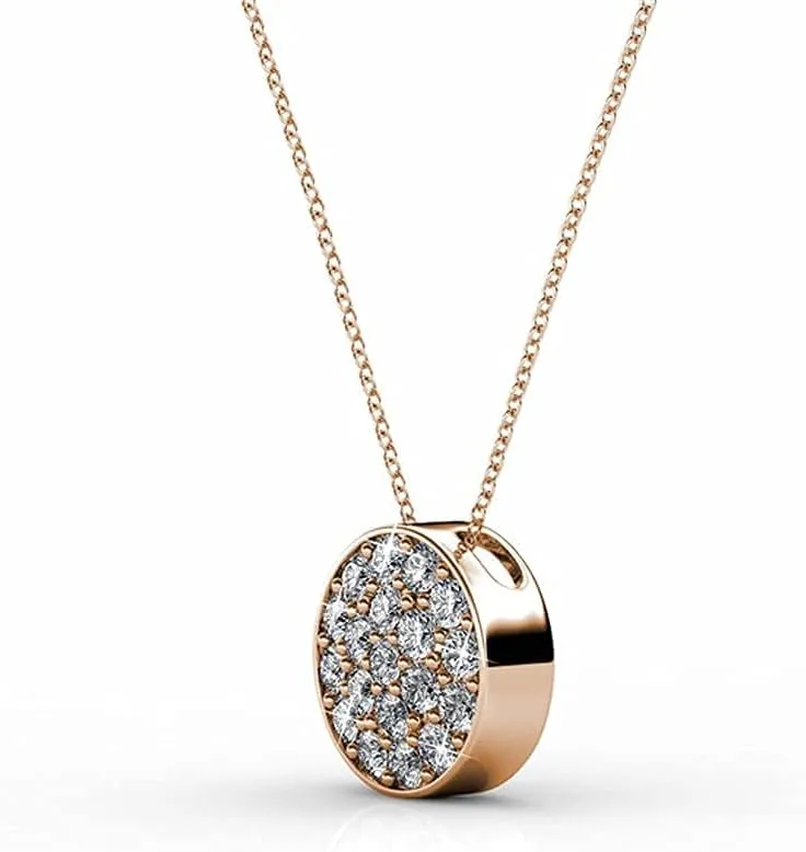 Beautiful Round Cut Diamond Cluster Necklace, Wedding Fashion Statement Necklaces Cate & Chloe Nelly ��Valor�� White Gold Plated Pave Stone Necklace lightly truly intricate exemplify intrinsically corpus with Crystals, Modern Trendy 