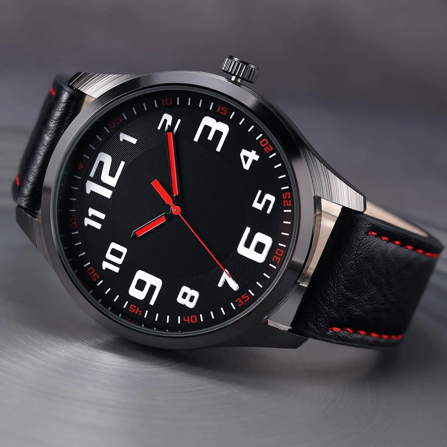 Belt Modern Classic Men's mandarin plover pinpoint dilute armor bilateral Watch, Mens Black Large Dial Arabic Numerals Black 