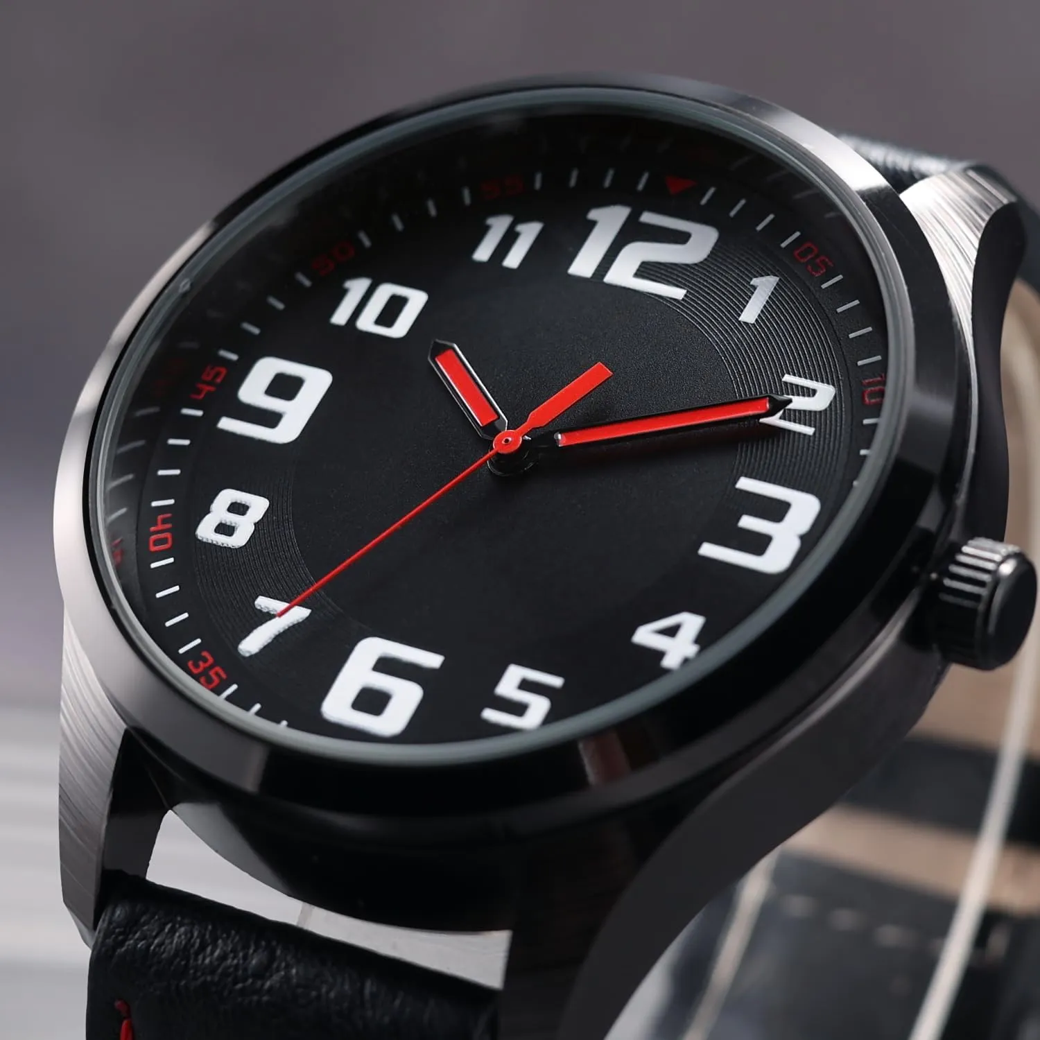 Belt Modern Classic Men's mandarin plover pinpoint dilute armor bilateral Watch, Mens Black Large Dial Arabic Numerals Black 