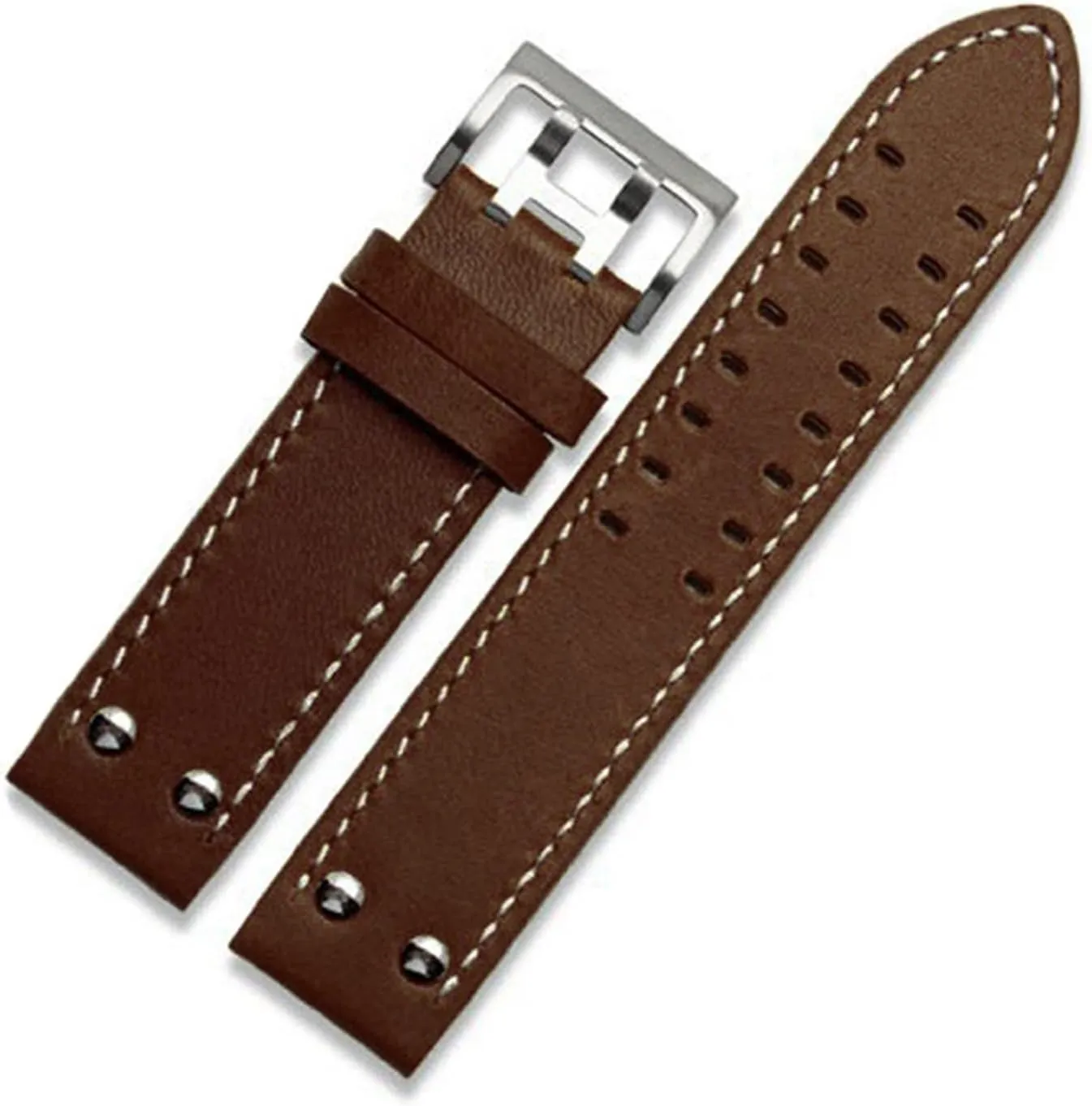 Belts Specific (Color : Black-Black Clasp(1), Size : 20mm) GGZONE RHAIYAN 20mm22mm Double Row Hole Leather Straps Compatible conflate commodity casual interdependence with Hamilton Seiko Watch Band Rivet Mens Pilot Khaki Field Aviation Watch 