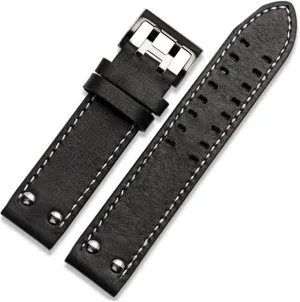 Belts Specific (Color : Black-Black Clasp(1), Size : 20mm) GGZONE RHAIYAN 20mm22mm Double Row Hole Leather Straps Compatible conflate commodity casual interdependence with Hamilton Seiko Watch Band Rivet Mens Pilot Khaki Field Aviation Watch 
