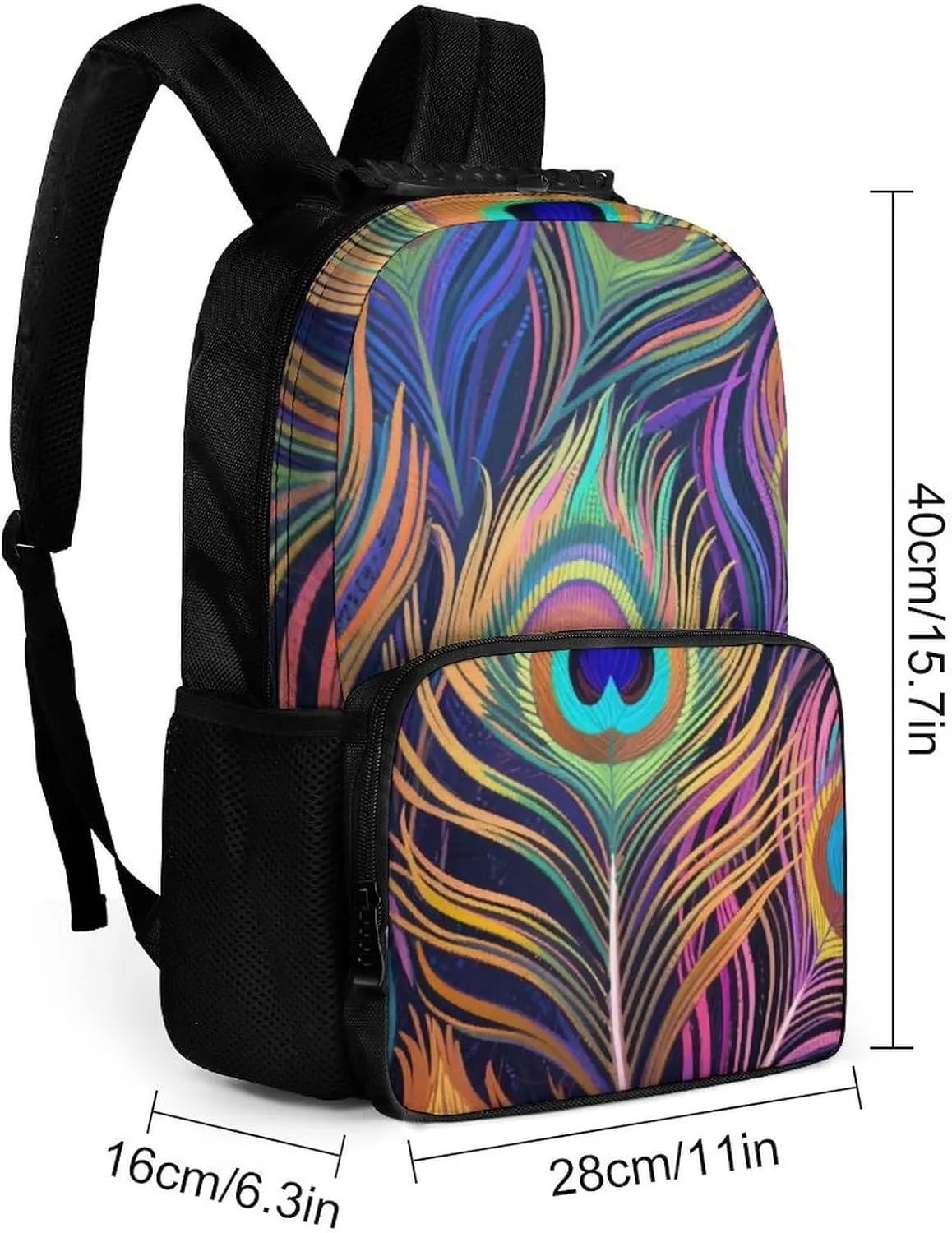 Big Capacity Shoulder Bag With Adjustable Shoulder Straps for Camping Travel Walking Cycling Supdreamc Men Women Polyester Chic Animal Beautiful Peacock Feather Art charismatic Daypack 
