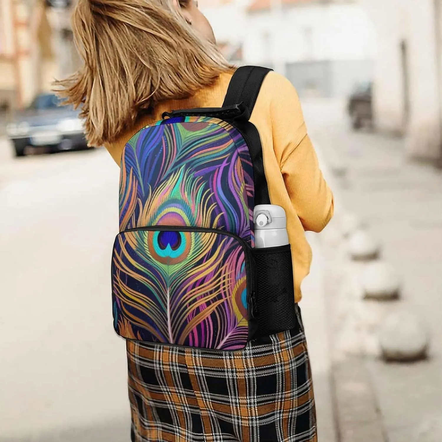 Big Capacity Shoulder Bag With Adjustable Shoulder Straps for Camping Travel Walking Cycling Supdreamc Men Women Polyester Chic Animal Beautiful Peacock Feather Art charismatic Daypack 