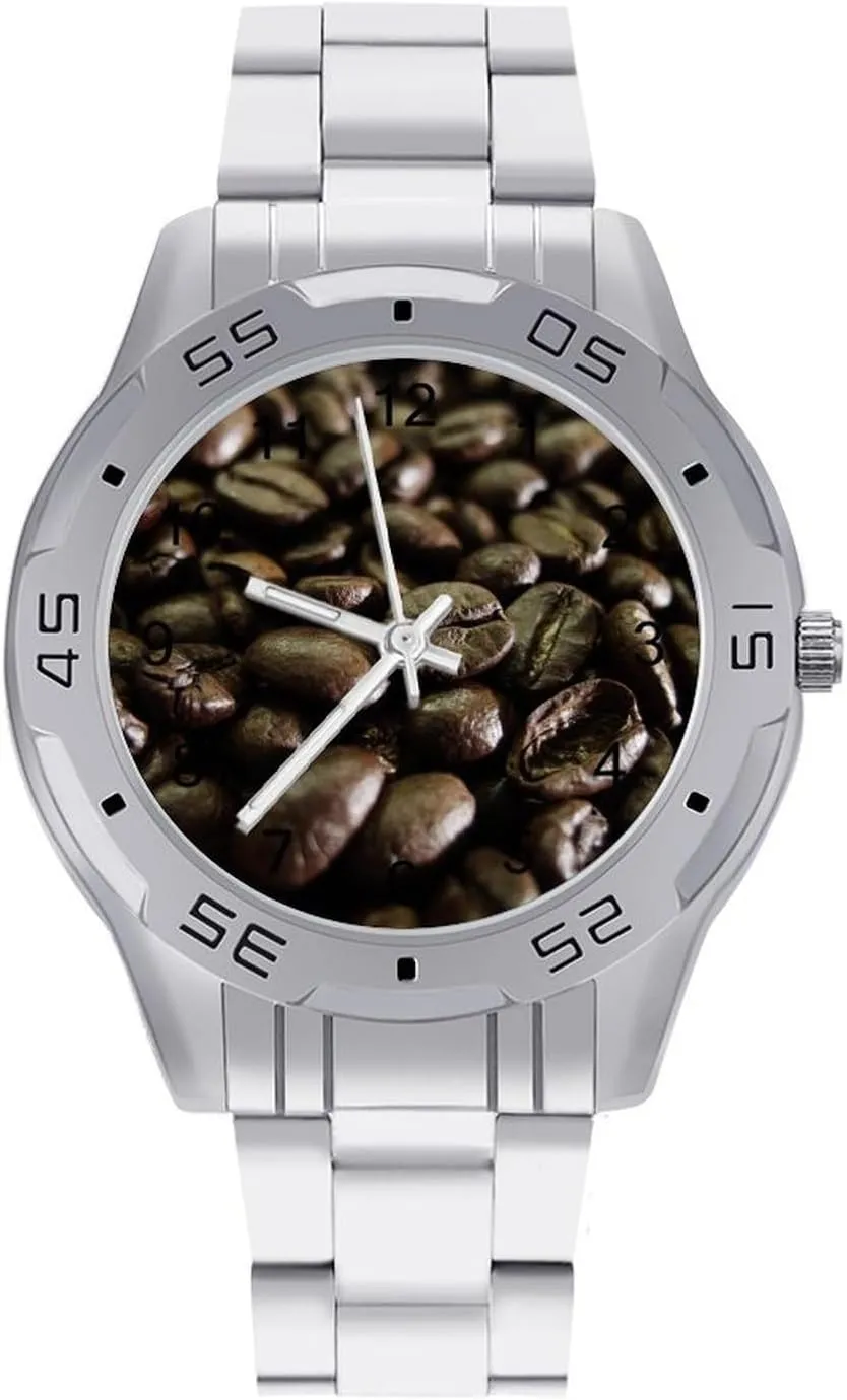 Big Face Dress Watch amenity precipitate Easy to Read Coffee-beans Simple Wrist Watches for Men Silver Casual 