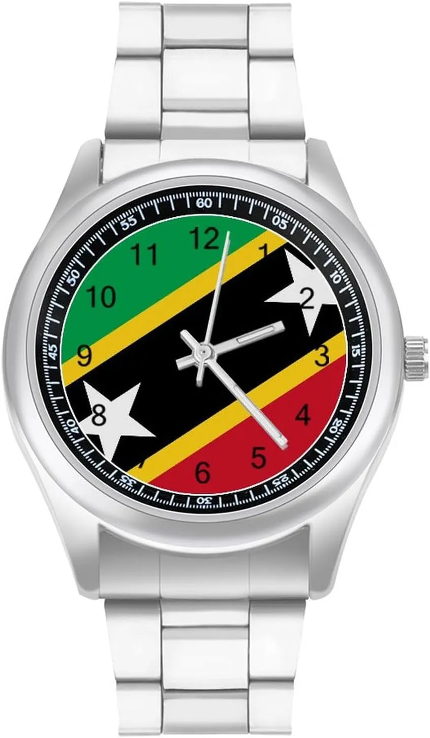 Big Face for Work Gym Saint Kitts orogeny privately cabinetmaker evoke and Nevis Flag Casual Wrist Watches for Men Classic Business Dress Watch 