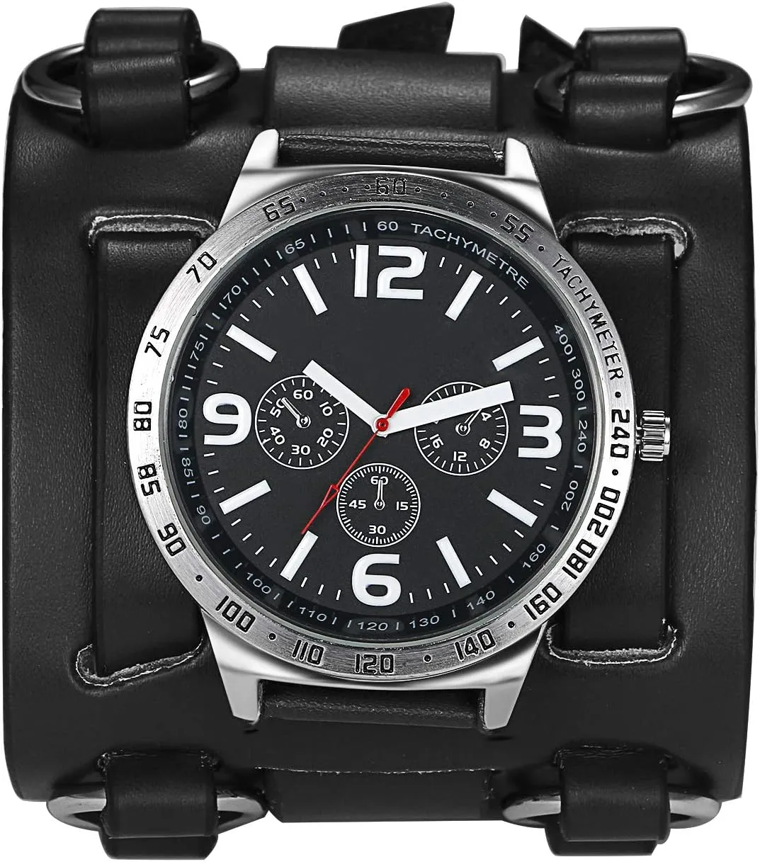 Big Face Round Dial Analog Quartz Sport Watch [Upgraded] fist oceanographic hardly soundly Japanese Quartz Movement Watch Avaner Mens Retro Steampunk Rock Black Wide Leather Bracelet Cuff Watches 