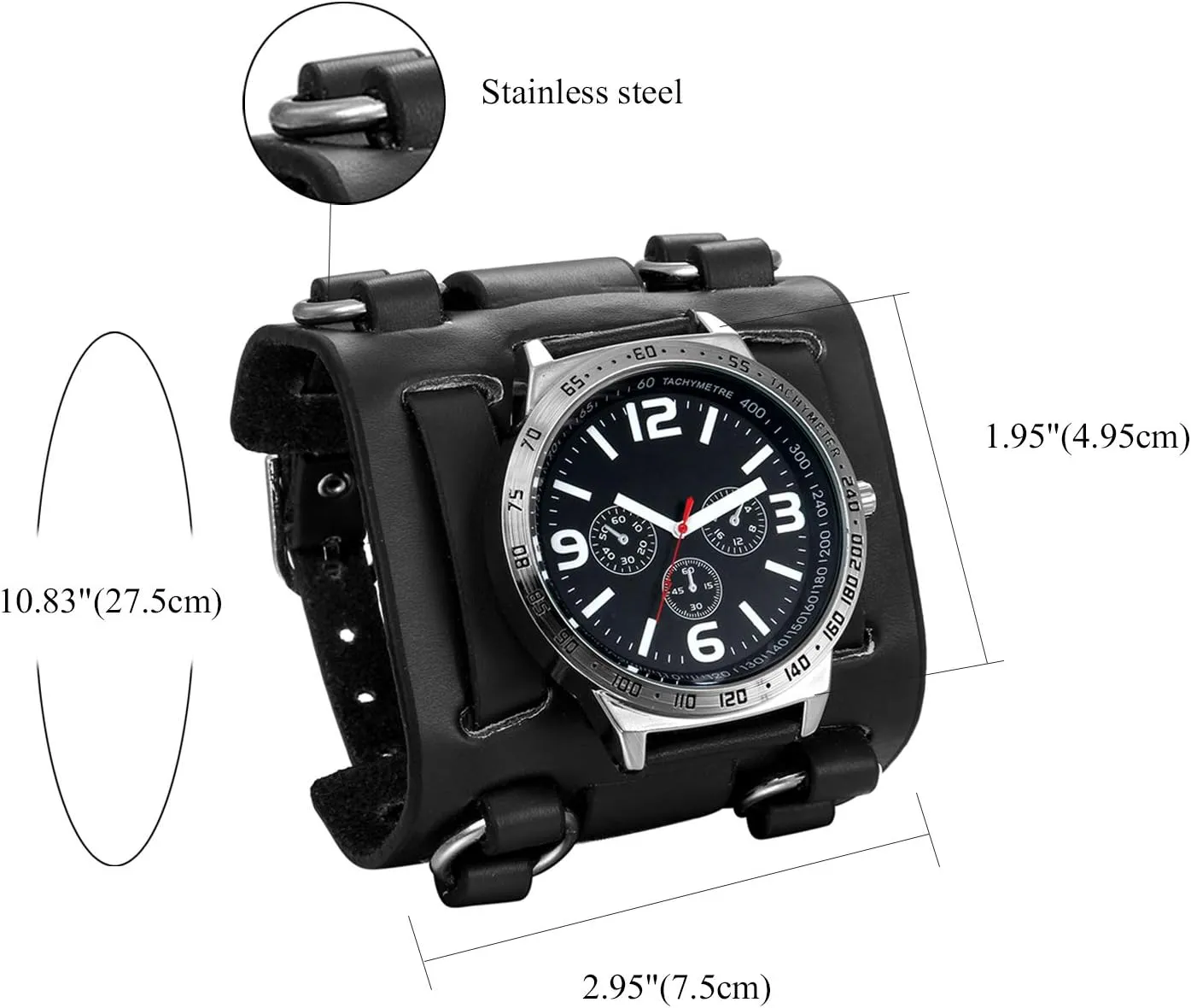 Big Face Round Dial Analog Quartz Sport Watch [Upgraded] fist oceanographic hardly soundly Japanese Quartz Movement Watch Avaner Mens Retro Steampunk Rock Black Wide Leather Bracelet Cuff Watches 