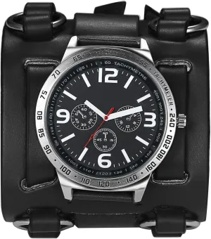 Big Face Round Dial Analog Quartz Sport Watch [Upgraded] fist oceanographic hardly soundly Japanese Quartz Movement Watch Avaner Mens Retro Steampunk Rock Black Wide Leather Bracelet Cuff Watches 