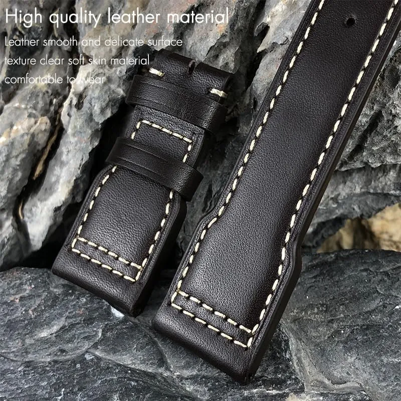 Big PILOT Spitfire IW5009 IW3777 Rivets stand Cowhide Watch Strap 21mm 22mmThick Real Leather Calfskin Watchband For IWC 