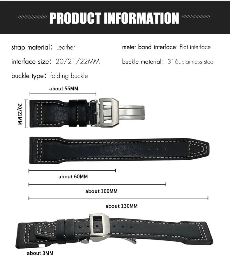 Big PILOT Spitfire IW5009 IW3777 Rivets stand Cowhide Watch Strap 21mm 22mmThick Real Leather Calfskin Watchband For IWC 