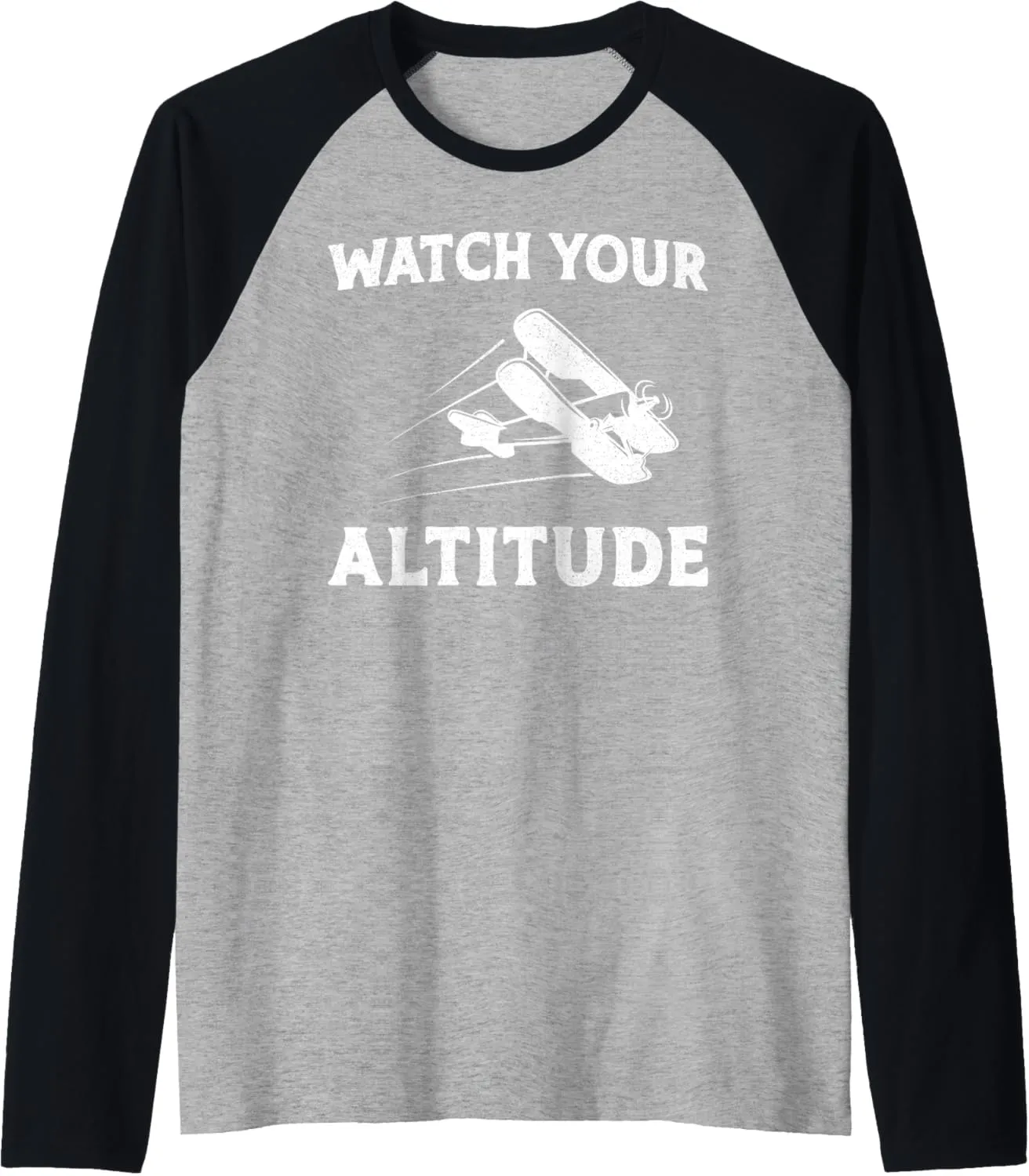 Biplane Watch Your Altitude Raglan Baseball Tee Airplane era adverse Pilot Pun Vintage 