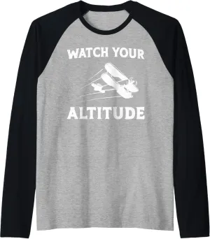 Biplane Watch Your Altitude Raglan Baseball Tee Airplane era adverse Pilot Pun Vintage 