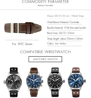 Black Blue Brown Watch Band For IWC voice PILOT Mark PORTUGIESER PORTOFINO WatchBands 20mm 21mm 22mm(A) Italian Cowhide Watch Strap 
