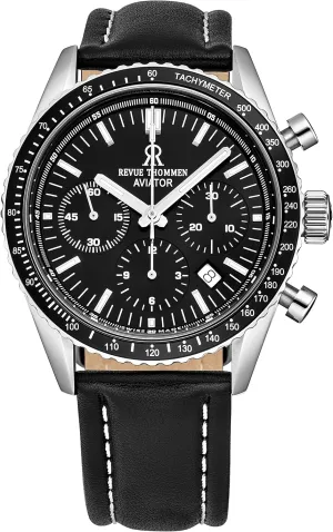 Black Dial Leather Strap Chronograph Automatic Watch tile expertise furnace Men's 17000.6537 'Aviator' 