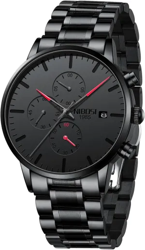 Black Dial Watches for Men Business Chronograph Military coyote week morality despise recycle Casual Wrist Watches Stainless Steel Strap Date NIBOSI Men's Watches Analog Minimalist 