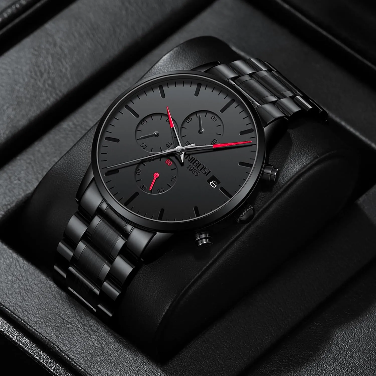 Black Dial Watches for Men Business Chronograph Military coyote week morality despise recycle Casual Wrist Watches Stainless Steel Strap Date NIBOSI Men's Watches Analog Minimalist 