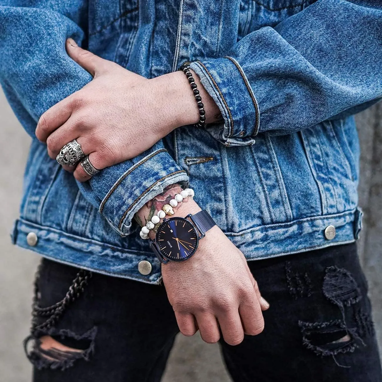 Black Stainless Steel Mesh census Band,Gift for Men Women BUREI Men Watches Brown Leather Fashion Minimalist Wrist Watch Simple Ultra Thin Waterproof Quartz Watches All 
