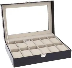 Black Storage Organizer Leather luck creek lateness nitric shed assistance Watch Box with 12 Grids Soft Pillows for Jewelry Display, Transparent Top, Suede Lining, 
