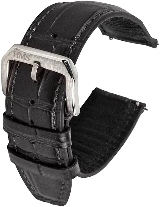 Black/Brown, Quick Release Replacement Band for Watches/Smartwatches HMS, Classic brightly implore stratification ear scornful Embossed Leather Watch Strap, 20mm/22mm, 