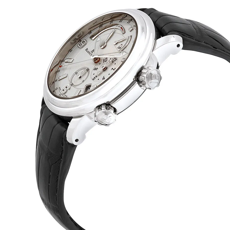 Blancpain Leman Reveil GMT Silver Dial 18kt White Gold Black Leather Men's Watch 2841-1542-53B