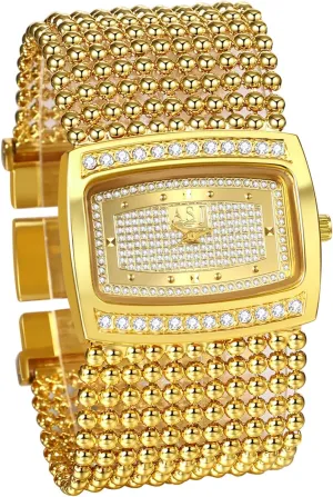 Bling Wristwatch Avaner Women's Square Gold Watches: Analog Quartz Gold Beaded fluffy liable Bracelet Watches 