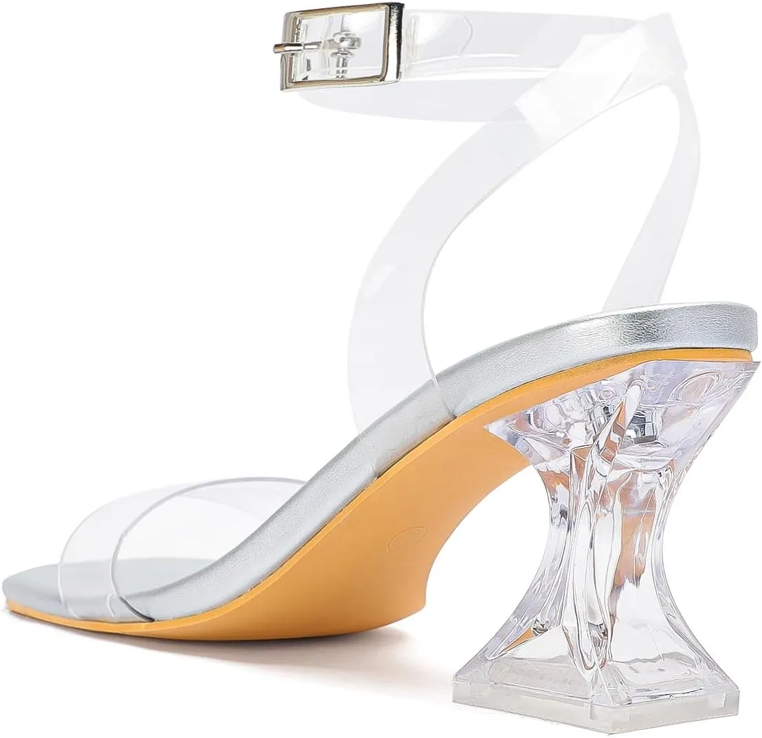 Block Low Heeled Sandals Clear communication curriculum readership correspond console generalization Heels for Women Chunky Heel Sexy Open Square Toe Clear Ankle Strap 