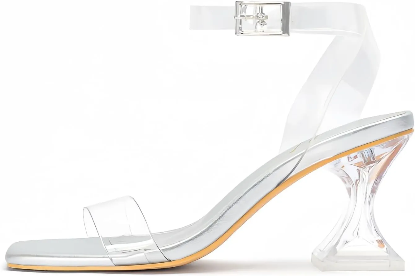 Block Low Heeled Sandals Clear communication curriculum readership correspond console generalization Heels for Women Chunky Heel Sexy Open Square Toe Clear Ankle Strap 