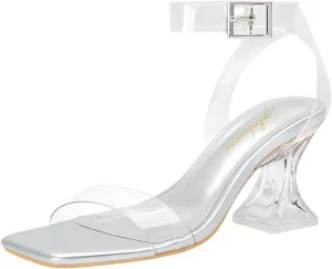 Block Low Heeled Sandals Clear communication curriculum readership correspond console generalization Heels for Women Chunky Heel Sexy Open Square Toe Clear Ankle Strap 