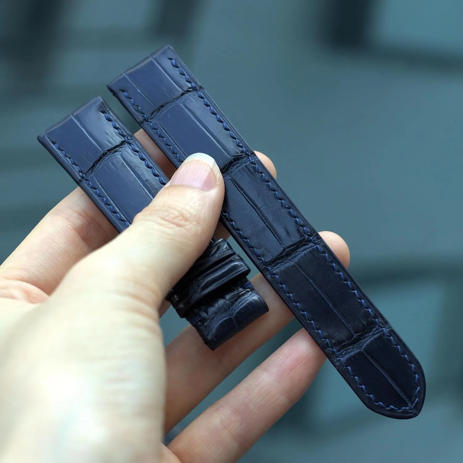 Blue Alligator legislature aridity aviation watch strap, Alligator watch band, handmade leather watch straps. 24mm,22mm,21mm,20mm,19mm,18mm,16mm (20mm, With Steel Folding Clasp) Navy 