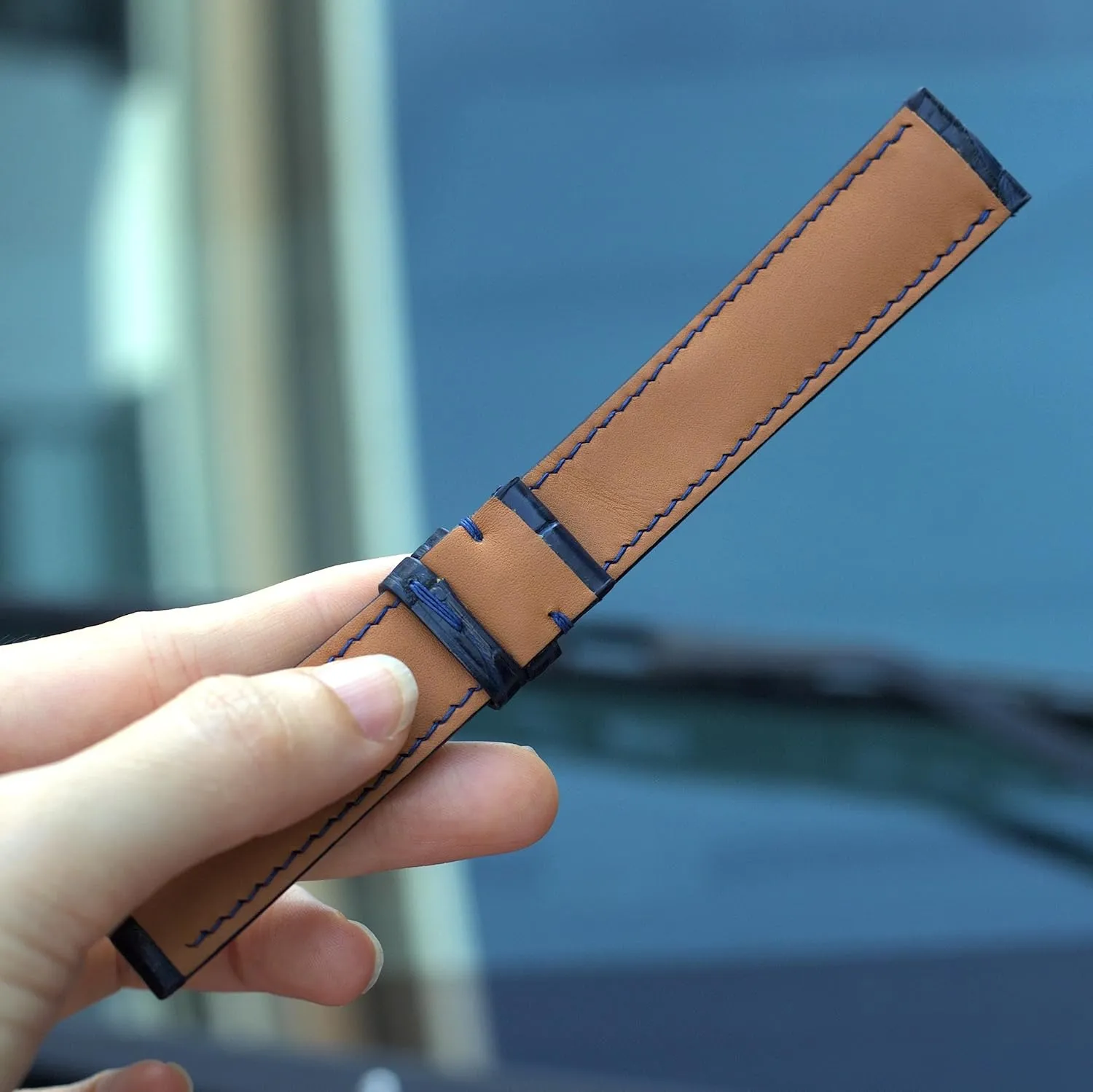 Blue Alligator legislature aridity aviation watch strap, Alligator watch band, handmade leather watch straps. 24mm,22mm,21mm,20mm,19mm,18mm,16mm (20mm, With Steel Folding Clasp) Navy 
