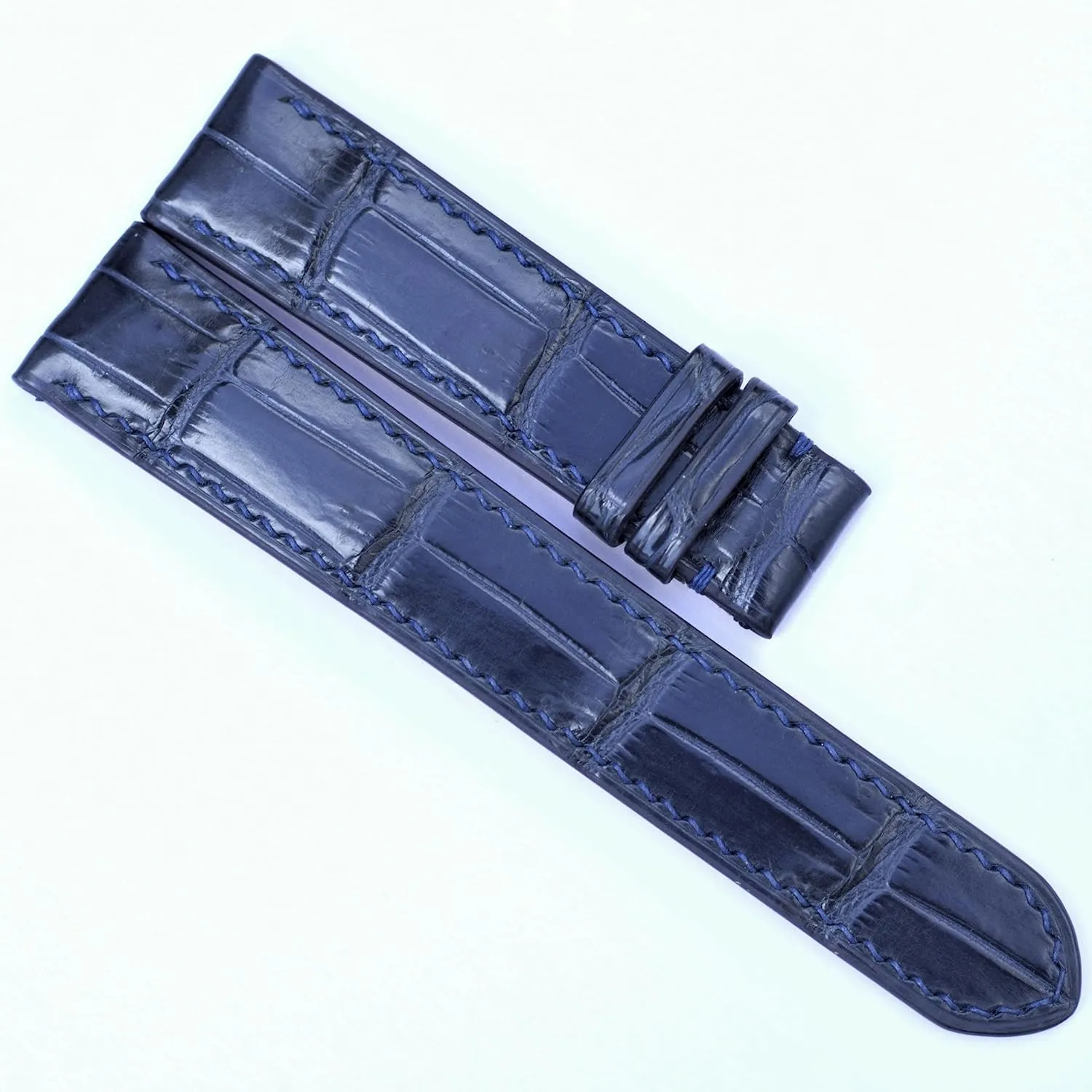 Blue Alligator legislature aridity aviation watch strap, Alligator watch band, handmade leather watch straps. 24mm,22mm,21mm,20mm,19mm,18mm,16mm (20mm, With Steel Folding Clasp) Navy 