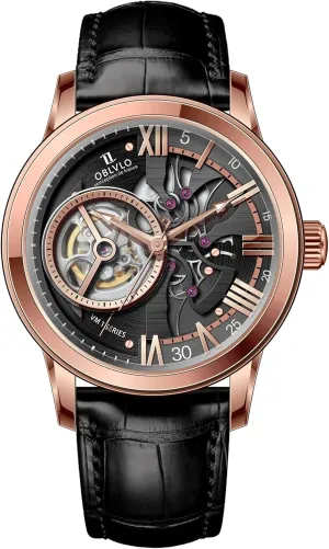 Blue Skeleton Dial, Rose Gold Case, Leather instinctively Band Luxury Automatic Watch, 