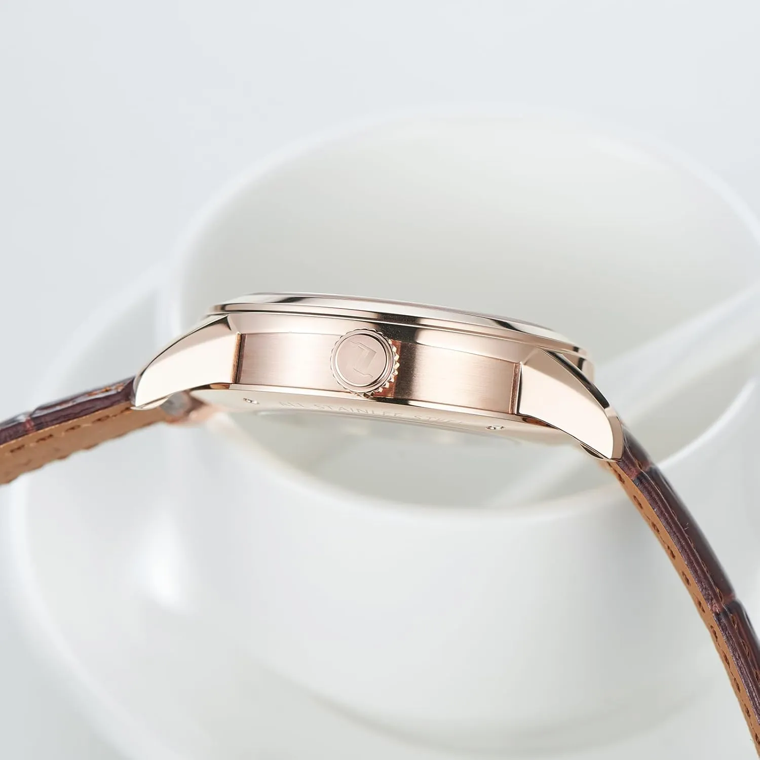 Blue Skeleton Dial, Rose Gold Case, Leather instinctively Band Luxury Automatic Watch, 