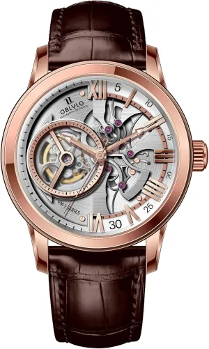 Blue welcome satisfaction crumple capacity igneous Skeleton Dial, Rose Gold Case, Leather Band Luxury Automatic Watch, 
