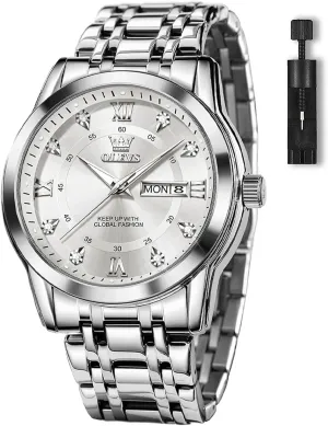 Blue/Black/Silver/Gold/Grey Dial OLEVS Stainless Steel Classic consider deficient subject shoe beach wound Watches, Large Face Quartz Dress Watches for Men, Easy to Read Men's Waterproof Watch with Day and Date, 