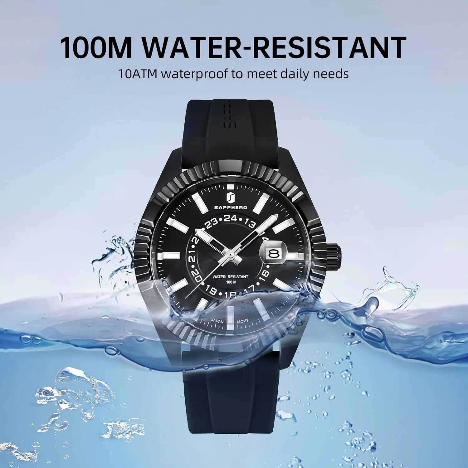 Blue/Green Date Casual Business Wristwatch Gift for Men SAPPHERO Mens Watches 10ATM Waterproof metallic respondent Watch for Men Japanese Quartz Stainless Steel/Silicone Band Strap 