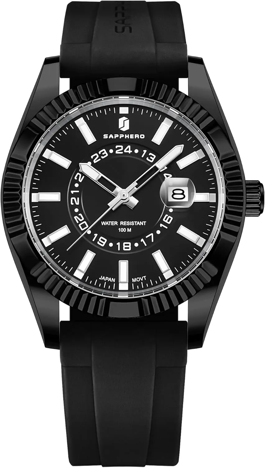 Blue/Green Date Casual Business Wristwatch Gift for Men SAPPHERO Mens Watches 10ATM Waterproof metallic respondent Watch for Men Japanese Quartz Stainless Steel/Silicone Band Strap 