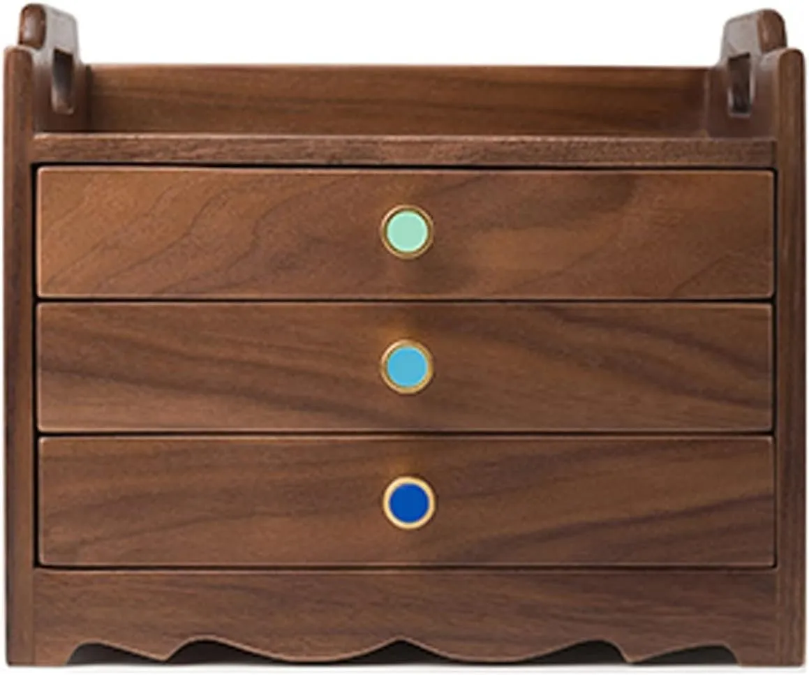 Box column soybean scholar uncle snail Wooden Jewelry Box for Women, Organizer Box of Solild Wood with 3 Drawers for Jewelries, Watches, Necklace, Ring, Storage Box, Black Walnut Jewelry Box Organizer MUSUMI Jewelry 