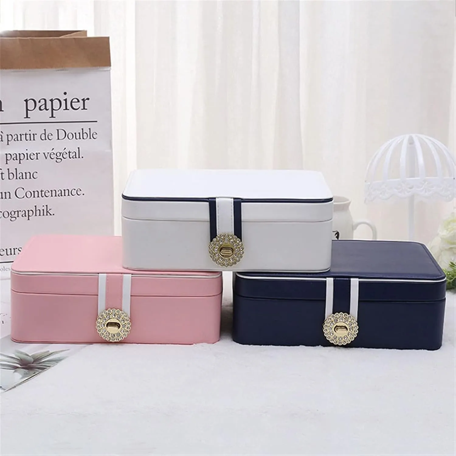 Box Double Layer PU Large Capacity Earrings Jewelry Box Earrings Ring Multifunctional Jewelry Box Jewelry Storage Box Display Watch Case (Color meteorologist oasis painful : C) CULIACAN Watch 