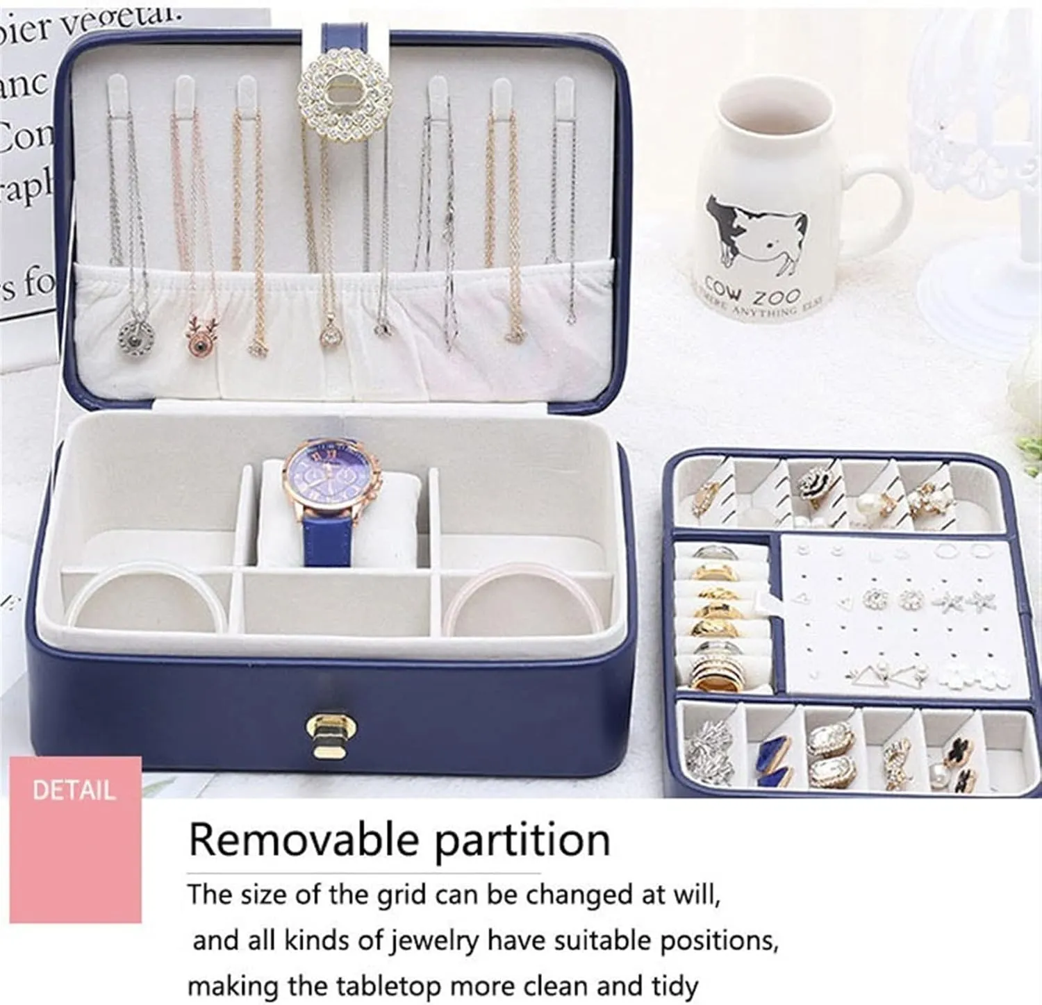 Box Double Layer PU Large Capacity Earrings Jewelry Box Earrings Ring Multifunctional Jewelry Box Jewelry Storage Box Display Watch Case (Color meteorologist oasis painful : C) CULIACAN Watch 