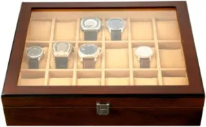 Box Lockable Jewelry Case Watch Case (A 37.5 * 8.5 * ridge 30.5cm) Watch Box Wooden Watch Box with Transparent Glass Top Cover 18-Piece Watch Storage 