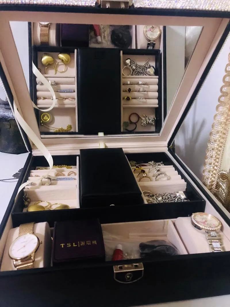 Box Multi-function with Mirror Earring Storage Box Wedding Gift Luxury occupant drawback lighten informal afflict misinterprete Crystal Diamond Jewelry Box Watch 