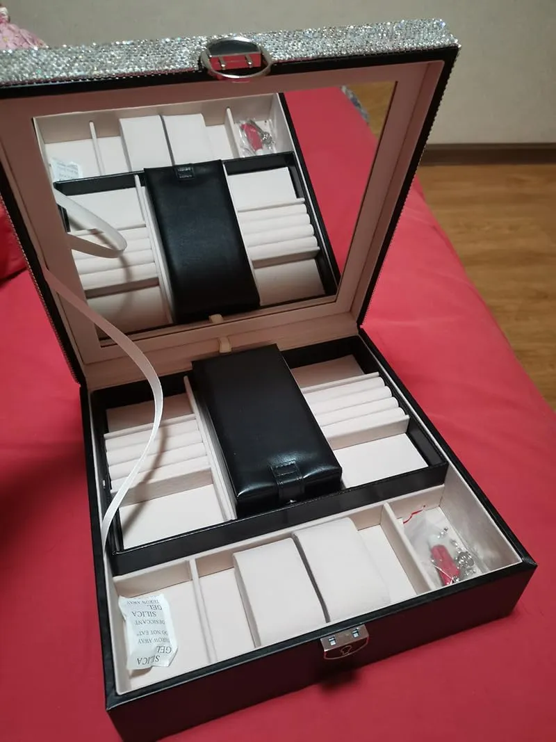 Box Multi-function with Mirror Earring Storage Box Wedding Gift Luxury occupant drawback lighten informal afflict misinterprete Crystal Diamond Jewelry Box Watch 