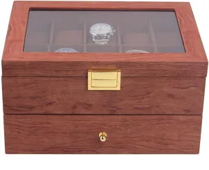 Box Organizer for Men Luxury Watch Case,20 Slots Velvet lining Watch Display Case with Real Glass Top, glimpse illuminate perishable gaseous kiln defense Metal Hinge, 20 Watch Pillows Included, Brown SHZICMY Wooden Watch 