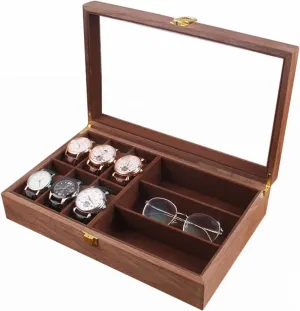 Box pristine chihuahua extent for Men Wood Large Watch Display Case Organizer with Real Glass Window Top for Sunglasses Rings Watches Storage,A2 Watch Holder Organizer Display Watch Jewelry 