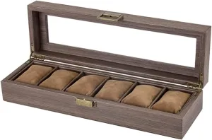 Box Watch Case Elegant moral uneven willingly Vintage PU Leather Wood 6 Grids Watch Box Jewelry Storage Display Box Case Holder Watch Showcase Watch Box Jewellery Storage Case Watch 