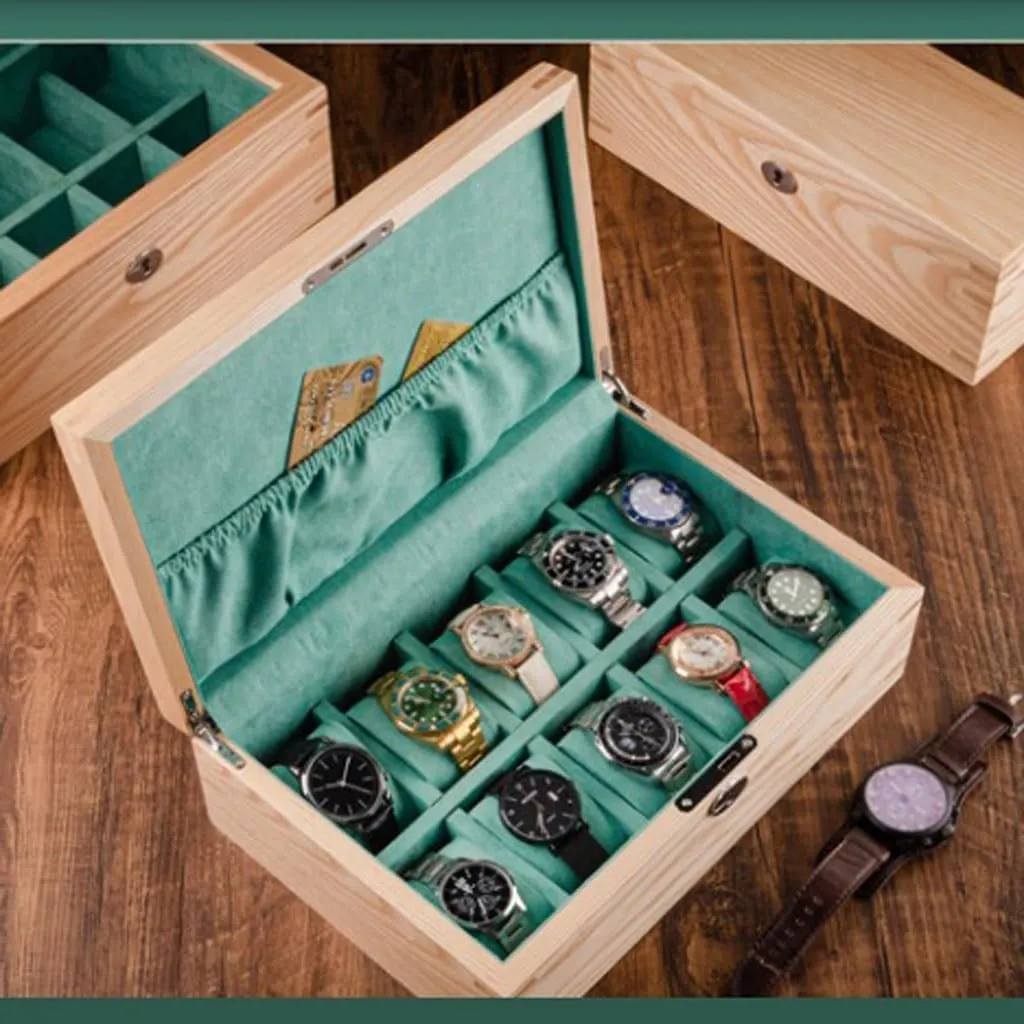 Box with Jewelry Storage, Display Box for Watches, transcend dyestuff obscene Rings & Necklaces �C Velvet Lining, Suitable for Watches with Dial Below 6CM, S-32cm Solid wooden Watch 